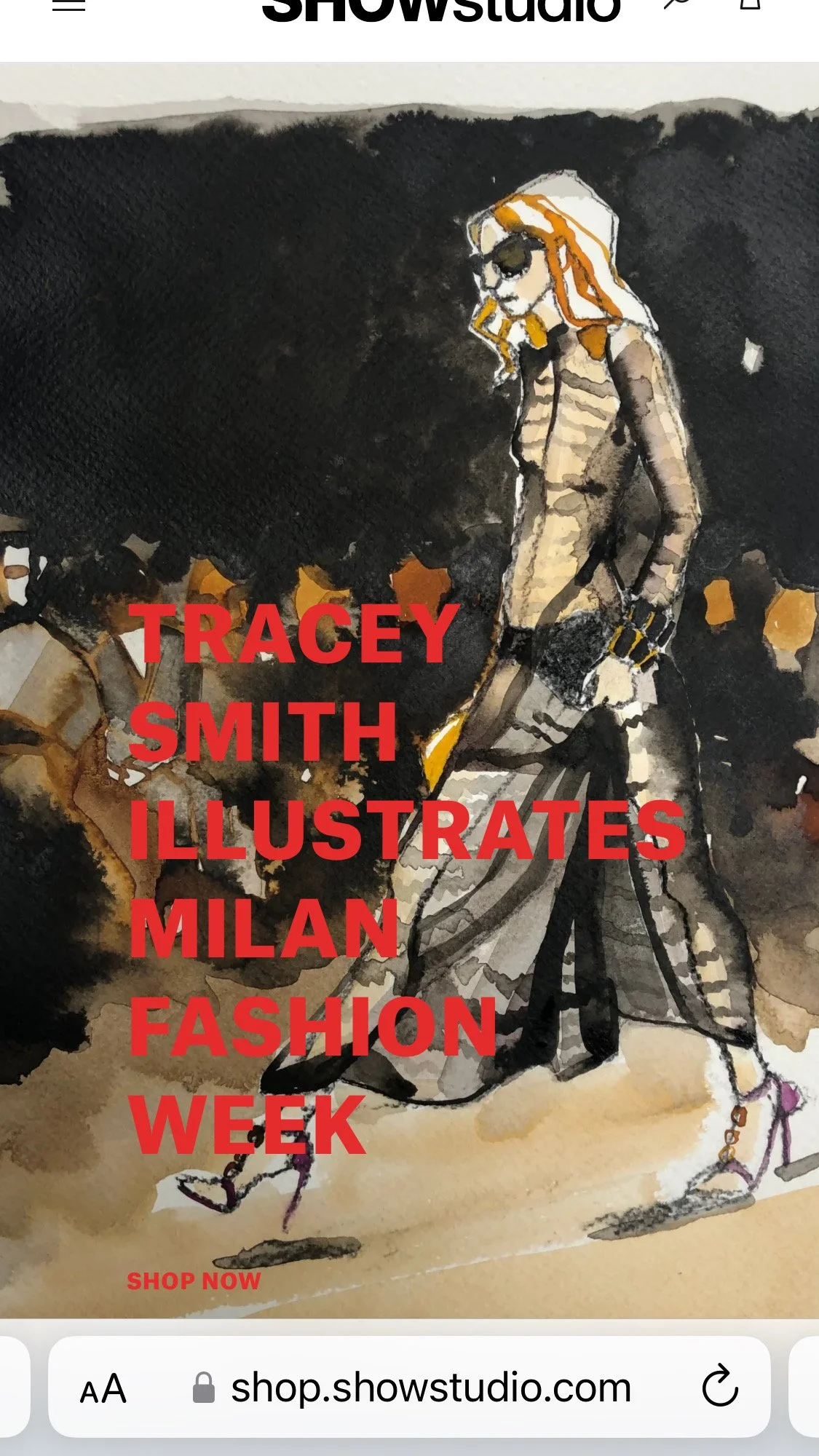 Alexander McQueen dress illustrated in ink and watercolour by Tracey Smith.