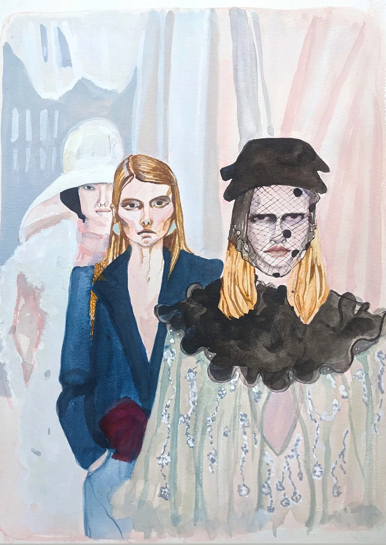 Gucci Constellation coat illustrated by Tracey Smith.