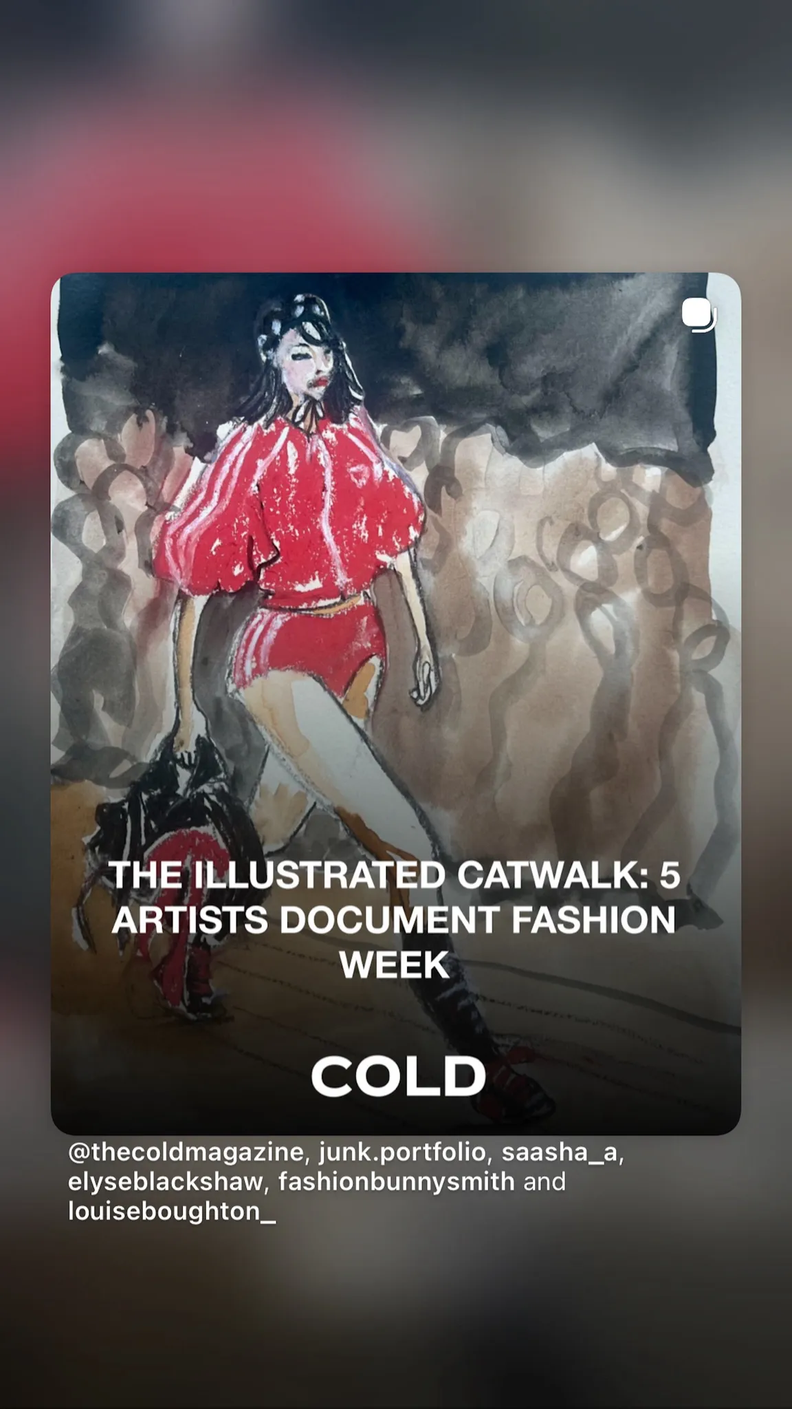 Simone Rocha catwalk illustration in ink and watercolour by Tracey Smith.